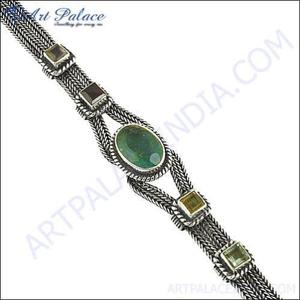 Bracelet ethnique en perles fines avec bracelet en pierres précieuses naturelles multi-pierres en argent - Product Image 3