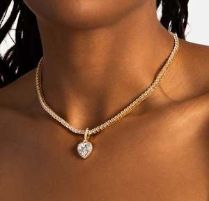 Collier pendentif en moissanite taille cœur de luxe, plaqué or 18 carats, chaîne maille forçat, bijoux pour femme au quotidien - Product Image 4