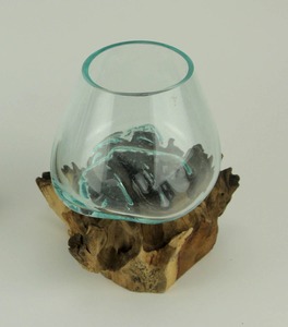 Bol en verre artisanal décoratif avec base en bois, vase décoratif minimaliste pour la décoration de la maison, cadeau décoratif - Product Image 4