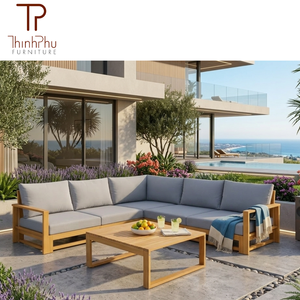 ThinhPhu Modern Modular L Shape Sectional <b>Sofa</b> Set Solid <b>Wood</b> <b>Frame</b> Fabric Cushion Living Room Coffee Shop Restaurant Furniture - Product Image 4