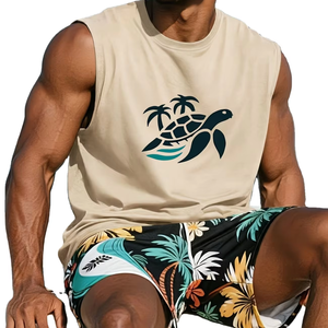 Men's Summer Vacation Casual Vest Shorts Set Knitted Fashion Print Thin Breathable Quick-Dry Crew Neck Micro-Elastic Beach - Product Image 1