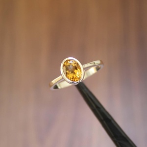 Bezel <b>Set</b> Yellow Citrine <b>Ring</b> S925 Sterling Silver 14K <b>Gold</b> Plated Handmade Gemstone <b>Ring</b> Elegant Jewelry - Product Image 1