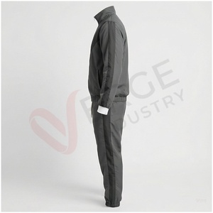 Ensemble de survêtement gris pour homme, manches longues, col montant, fermeture éclair sur le devant, logo, couleur unie, respirant, coupe classique, vêtements d'automne - Product Image 3