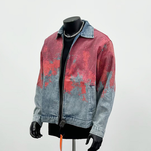 <b>Custom</b> <b>Denim</b> <b>Jackets</b> High Quality Cotton <b>Denim</b> Drop Shoulder Stitching <b>Denim</b> Jeans <b>Jacket</b> Men Streetwear Turn-Down Collar Zipper - Product Image 3