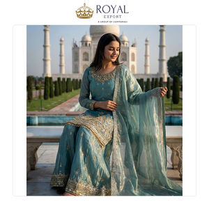 Colección de Diseñador de Ropa India de Alta Calidad, Traje Sharara de Seda Pura Fendy con Bordado de Lentejuelas - Product Image 4