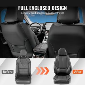 Coprisedili universali per auto 6 pz in ecopelle con Design pieno chiuso e poggiatesta rimovibile compatibile con Airbag nero per la maggior parte delle auto - Product Image 3