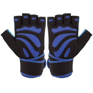 Unisex Half Finger Fitness <b>Gloves</b> Black Blue Neoprene Adjustable Wrist Strap <b>Weight</b> Lifting Gym Workout Gear - Product Image 2