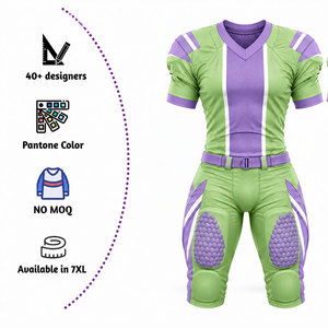 Ensemble d'uniformes de football américain personnalisés, col en V, manches courtes, tissu respirant, pantalon ajusté, jersey sublimé en polyester pour adultes - Product Image 2