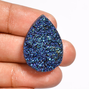 FAIJAN GEMS Pierre précieuse naturelle Agate Druzy Titane Bleu, Cristal en vrac à dos plat en forme de cœur, Modèle unique FK-210 Rajasthan pour la joaillerie - Product Image 3