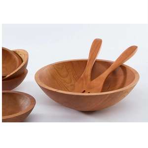 Grand saladier en bois écologique poli avec pied, idéal pour servir des snacks et des fruits lors de vos réceptions - Product Image 2