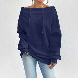 Pull ample à col bateau pour femme, idéal pour la mode décontractée d'hiver, sweat-shirt doux en polaire à épaules dénudées pour femme - Product Image 3