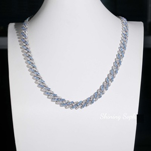 Luxury Blue White Moissanite Cuban Link Chain <b>Necklace</b> Iced Hip Hop Jewellery <b>Statement</b> Piece 925 Sterling Silver Gold/Silver - Product Image 1