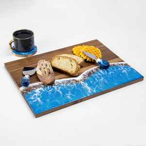 Bandeja de Madera y Resina de Moda con Asas Metálicas para Té, Café, Aperitivos, Desayuno, Utensilios de Cocina, Elegante Plato para Mesa - Product Image 4
