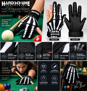 Guantes de Billar sin Dedos HANDSCHUHE INDUSTRIES, Unisex, Material con Impresión Digital, Ambidiestros, con Gancho, para Billar y Snooker - Product Image 5