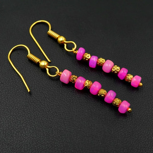 Pink Opal Earrings, 925 <b>Silver</b> & 14k Gold, Ethiopian Gemstone - Product Image 1