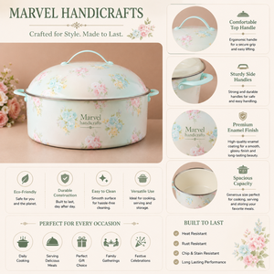 Casserole de service en émail floral Marvel Handicrafts avec couvercle, poignées latérales imprimées pastel, ustensiles de cuisine haut de gamme pour la cuisine et la salle à manger - Product Image 5