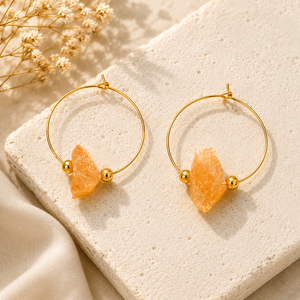 Natural Raw Citrine Gemstone Hoop <b>Earrings</b> 925 Sterling Silver Handmade Wire Hoop <b>Earrings</b> for Women Wholesale - Product Image 2