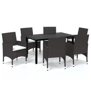 Set da pranzo da 7 pezzi in Poly Rattan marrone con cuscini mobili da esterno - Product Image 2