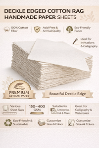 Papel Artesanal de Algodón con Borde Decorativo de la Marca Conifer, Hojas de Papel Impresas con Serigrafía, Papel Artesanal Blanco Natural de Primera Calidad - Product Image 6