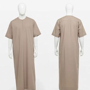 เสื้อคลุมผู้ชายแบบสวมสบาย คอตั้ง ผ้าฝ้ายพรีเมียม ขายส่ง ไซส์ใหญ่ ยาวคลุมเท้า แขนสั้น แห้งเร็ว เหมาะสำหรับวันอีด - Product Image 4