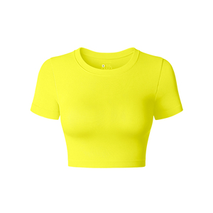 Tops courts pour femmes très vendus, pour la gym, le fitness, la yoga, entraînement, logo personnalisé, 100% coton, tissu jersey respirant - Product Image 6