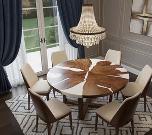 Table de salle à manger de luxe moderne en résine faite à la main, design artistique, table basse étanche pour salon, mariage, anniversaire, condoléances, Diwali - Product Image 1