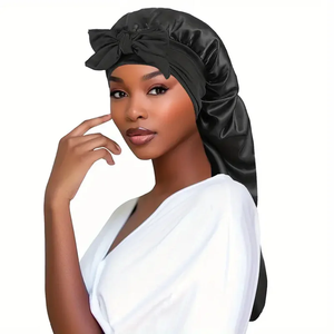Bowknot Braid <b>Bonnet</b>, Unscented Satin Sleep Cap with Elastic Band and Long Tie for Women - Breathable Night Hair <b>Bonnet</b> - Product Image 2