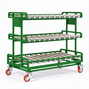 3-Tier Green Steel Roller <b>Trolley</b> with Four Braked Casters for Industrial Warehouse - Product Image 1