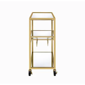 Premium Handmade Metal Beverage Display Cart with Gold Finish Glass Shelves Bottle <b>Rack</b> Smooth Rolling Wheels Elegant Handmade - Product Image 1