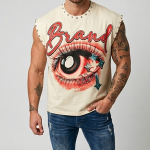 Fully Custom Oversized <b>Rhinestone</b> Silk Screen Printed V-neck Quick Dry 100% Polyester Tank <b>Top</b> New Trendy Street Wear Design - Product Image 4
