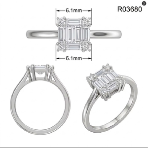 China Factory Price Women's 18k High Quality Diamond Small Baguette Cluster Pave Setting Wedding Anniversary Party Classic Rings - Product Image 5