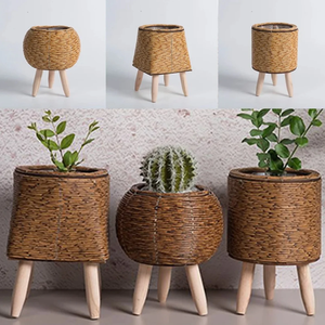 Fabricant vietnamien de pots de rangement au sol en rotin de style rétro avec poignées, tissés à la main, écologiques - Product Image 4