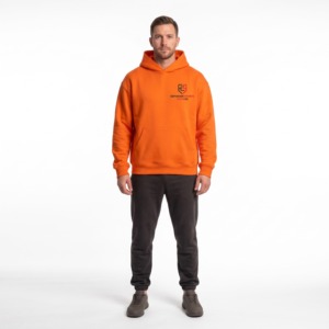 <b>Men's</b> <b>Orange</b> Hooded <b>Sweatshirt</b> With Front Logo Pocket Casual Fleece Pullover Regular Fit Autumn Wear - Product Image 1