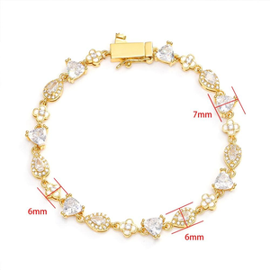 Bracelet en Moissanite Or et Argent, Coupe Cœur, Maillons Floraux, Bijou de Mariée de Luxe, Cadeau pour Femme, Fête de Mariage, Design Scintillant Raffiné - Product Image 3