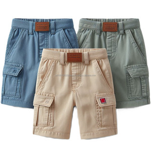 Pantalones cortos Cargo tejidos para niños de colores personalizados al por mayor, pantalones cortos informales de verano de algodón con múltiples bolsillos, transpirables, antiarrugas, con logotipo impreso para niños - Product Image 4