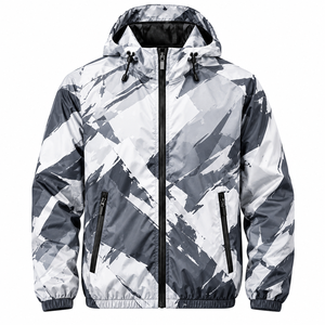 Veste coupe-vent personnalisée imprimée par transfert thermique pour homme, légère, col montant, fermeture éclair, sport, course en plein air, logo avant, vente en gros - Product Image 5
