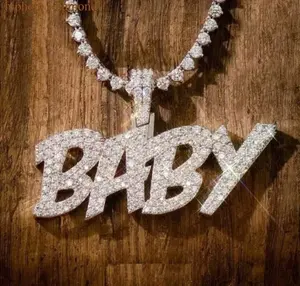 Pendentif personnalisé en moissanite véritable de 2,80 carats, coupe ronde, plaqué or blanc 14 carats, argent sterling, pour femme, style hip-hop - Product Image 1