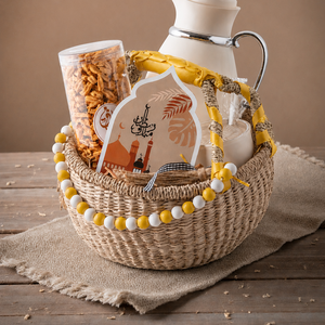Natural Seagrass Hamper <b>Gift</b> Basket With Color Beads Handmade For Middle East Ramadan <b>Gift</b> Market - Product Image 3
