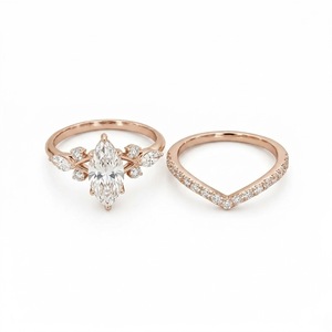 แหวนเพชรทรงมาร์คีส์ 2 กะรัต ทองคำชมพู 14K ดีไซน์เฉพาะตัว แหวนหมั้น แหวนแต่งงาน ชุดแหวนเจ้าสาว แหวนสัญญา พร้อมแหวนแต่งงานเข้าชุด - Product Image 6