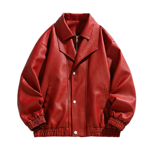 Blouson en cuir pour homme sur mesure, fermeture boutonnée, style bomber, avec corps en cuir véritable, bordure côtelée et personnalisation de la marque. - Product Image 3