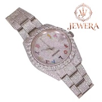Montre pour homme en acier inoxydable avec cadran en verre et diamants, boîtier de 41 mm, analogique, mécanique, affichage automatique de la date, haute qualité, style hip-hop, luxe, mode