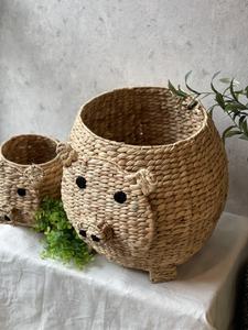 Vente chaude tissé à la main jacinthe d'eau cochon Animal forme panier pour enfants pépinière chambre décor jouet paniers prix de gros - Product Image 3