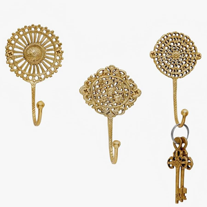 Gancho de Pared de Latón Macizo Antiguo con Diseño Floral Ornamentado, Gancho Decorativo de Metal Hecho a Mano, Gancho Individual Vintage para Ropa - Product Image 2
