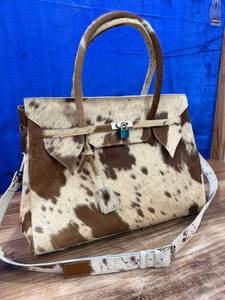 Cowhide Leather Flap Casual Tote <b>Bag</b> <b>Lock</b> Closure Removable Strap Women's Animal Print Large Capacity Daily Use - Product Image 5