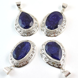 Pendentif en saphir en forme de larme, style classique, en quartz saphir, bijoux en argent pour femmes, prix de gros - Product Image 2
