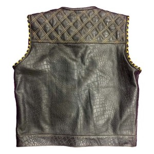 Chaleco de Motociclista de Cuero Acolchado Estilo Caza con Grabado de Cocodrilo para Hombre, Chaleco de Motociclista con Espacio Oculto para Portación de Armas - Product Image 3