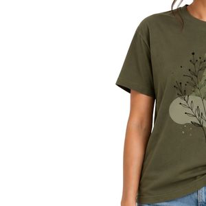 Customized Olive Green Women Crew Neck Floral Graphic Printed T Shirt Casual Soft Breathable Summer Custom OEM Fashion Tee <b>Top</b> - Product Image 3