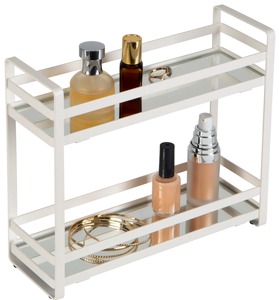 White Rectangular Plastic Storage Rack Double Tier Minimalist Design Standing Type for Kitchen Use - Product Image 6
