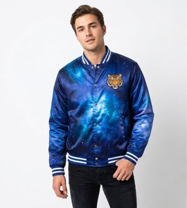 Blouson Bomber en Satin Violet pour Homme, Blouson Varsity Sublimé, Fermeture Éclair Hiver, Manches Classiques, Logo Personnalisé sur le Devant - Product Image 4