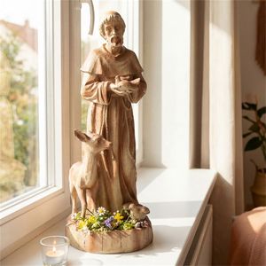 Statua di San Francesco da 24,5 Pollici con Mangiatoia per Uccelli Integrata, Scultura Religiosa da Giardino per Uso Esterno - Product Image 3